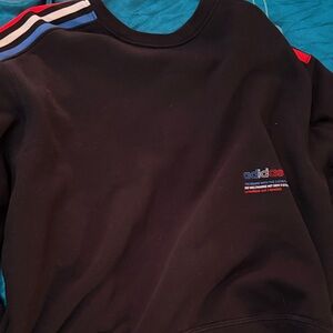 Adidas Crewneck Sweater in Black with Red and Blue Stripes